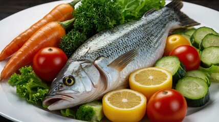 Vegetables and fish healthy food.
