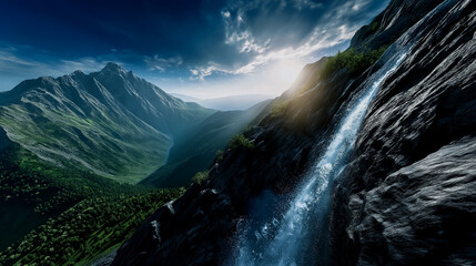 Flying Over Mountains at Dusk