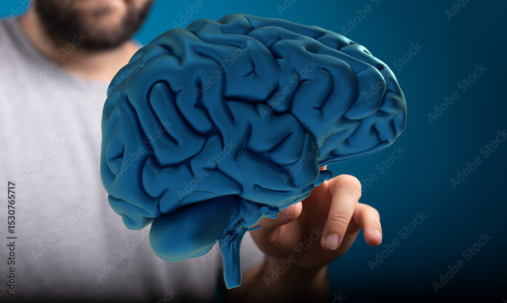 Poster 3d model of human brain. ideal for neurology, neuroscience, and cognitive function concepts.