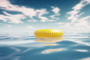 Serene Solitude: Yellow Float Drifting on Calm Ocean Waters