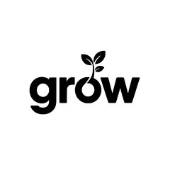 grow text with a sprout on a white background image on white background , no background