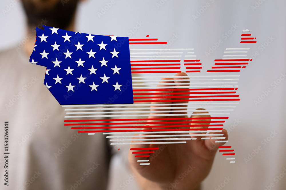 Poster abstract us map graphic with american flag. digital concept.