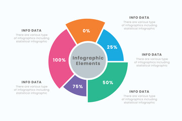 Modern vector circle chart infographic designs templates, presentations, reports, and visualizations, percentage indication, simple vector illustration for report.