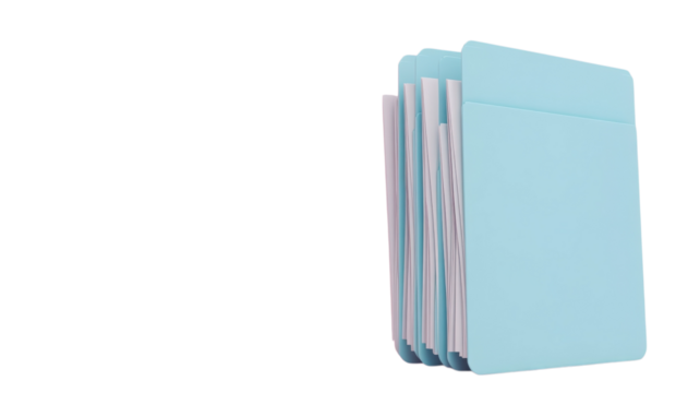 Light blue folders are neatly stacked, ideal for organizing documents in an office or classroom environment