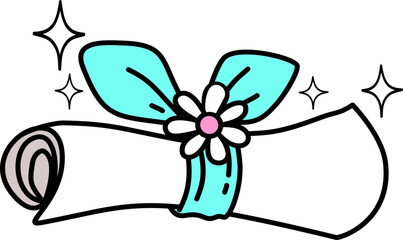 Retro Groovy Diploma with Flower and Ribbon