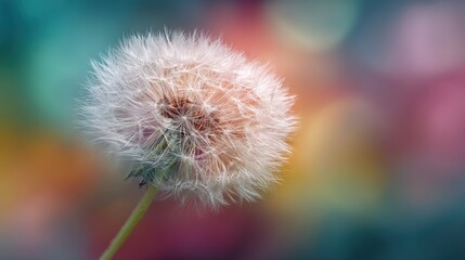 Delicate Dandelion Seed Head on Colorful Background