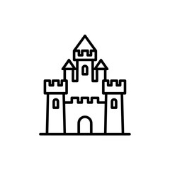 Outline illustration of a castle with towers and walls  
