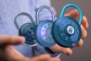 High-quality image of three digital combination locks, ideal for cybersecurity concepts.