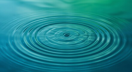 Stunning Teal Water Ripples: Abstract Background Image of Concentric Circles Created by a Droplet, Perfect for Serenity, Spa, or Wellness Designs.
