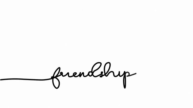 One line continuous art Hand drawn calligraphy monoline vintage text friendship day on background. Calligraphy lettering animation for Day, video Full HD, animated typography video friendship day