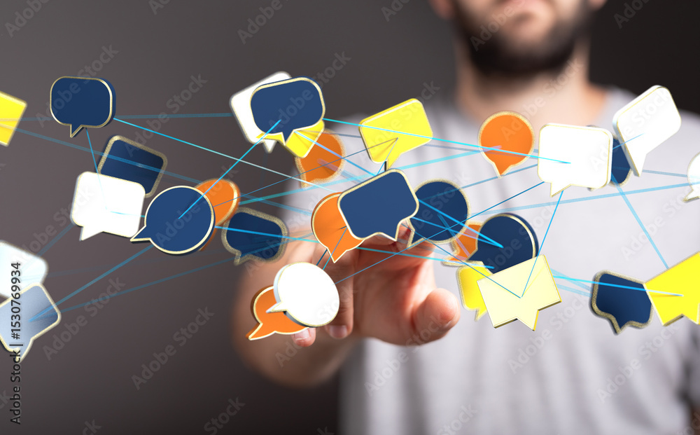 Poster Abstract image of interconnected speech bubbles, representing global communication and networking.
