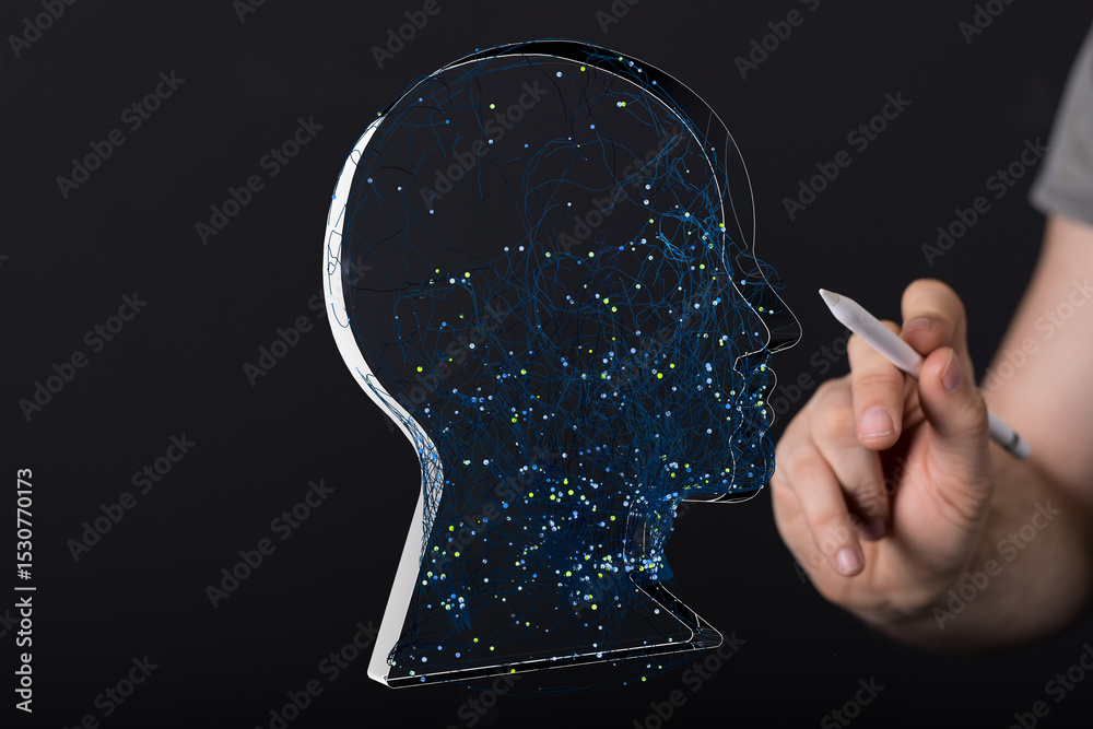 Aufkleber Abstract image of a digital brain network.  Perfect for AI, technology, and neuroscience concepts.