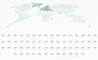 Curved Paper Style Maps of Europe with Capital Cities. Vector Collection of Europe Maps