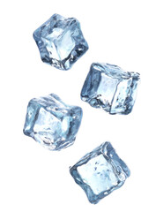 Fototapeta premium Four Ice Cubes Floating in Air on Transparent Background ice cubes floating