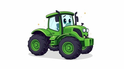 Obraz premium Adorable Cartoon Tractor Illustration Green Farm Machine Character Design