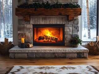 the fireplace is made of stone