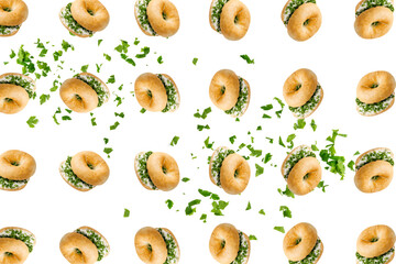 Bagel Pattern on White Background, Round Bread Bun Minimal Wallpaper with Copy Space