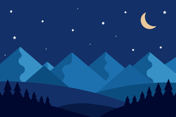 Fototapeta premium Serene nighttime mountain landscape illustration