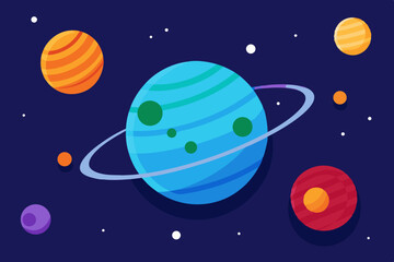 Naklejka premium Colorful cartoon planets in outer space illustration