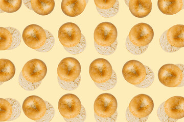 Bagel Pattern on Yellow Background, Round Bread Bun Minimal Wallpaper with Copy Space