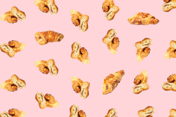 Croissant Pattern, Bakery Cake Minimal Wallpaper with Copy Space