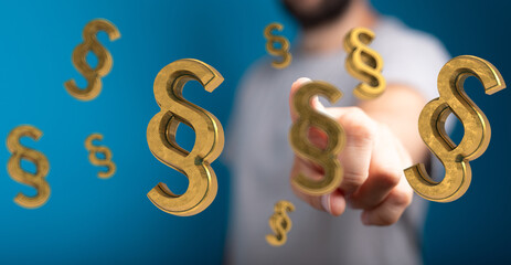 3D rendering of golden paragraph symbols floating. Legal concept.