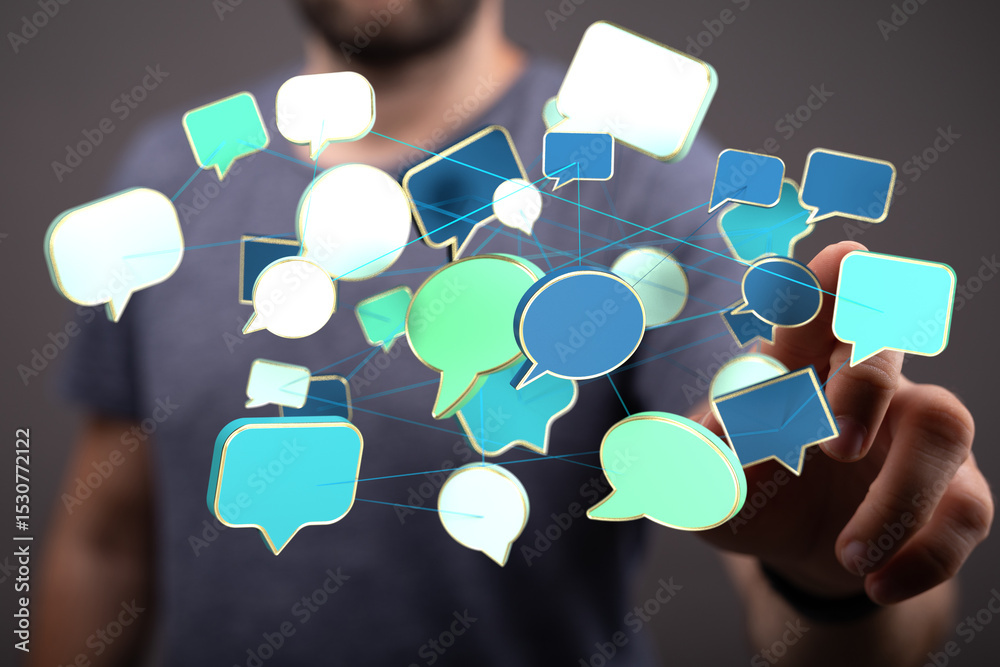 Aufkleber Concept image of interconnected speech bubbles, symbolizing global communication and networking.