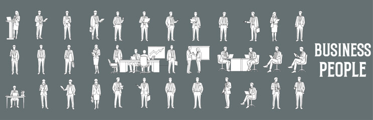 Architectural Drawings business people vector illustration, front view, human person Minimal style hand drawn. Sections, Elevations, Floor Plans