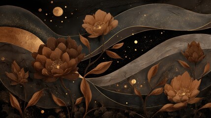 Elegant Floral Design with Gold Accents and Dark Background