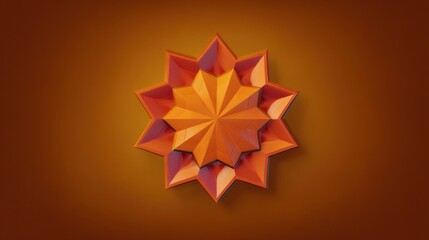 Vibrant Orange Geometric Star Shape on Warm Brown Background