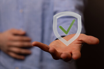 Digital security, data protection, online safety, secure, privacy, verified, trust, safety, shield, check mark, approved, guaranteed, reliable, protection,