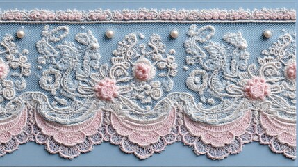 Exquisite Vintage Lace Trim with Delicate Flowers and Pearls