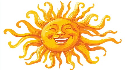 Happy Smiling Sun Illustration with Bright Yellow Rays and Joyful Face