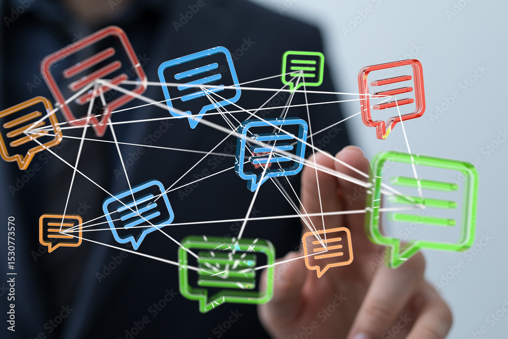 Aufkleber Abstract image of interconnected speech bubbles, representing global communication and networking.