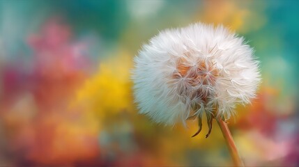 Delicate Dandelion Seed Head Against a Colorful Soft Background