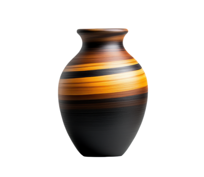 Elegant Striped Vase on Transparent Background