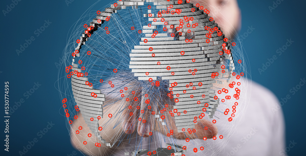 Poster Visual representation of global data flow and network connections. Ideal for tech, business, and communication concepts.