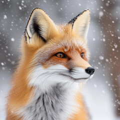 Obraz premium Red fox portrait against a snowy background in winter 