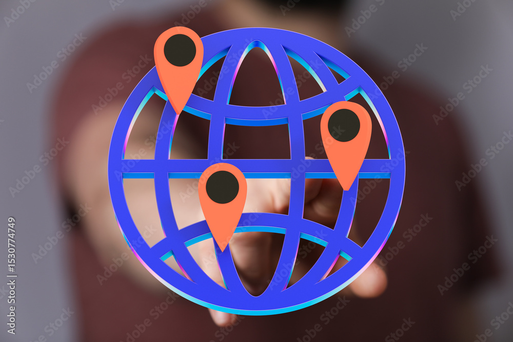 Poster High-quality image of a 3D globe with location markers, representing global connectivity and networking.