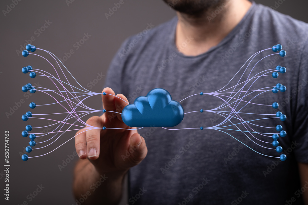 Poster seamless data flow, global connectivity. high-performance cloud solutions.