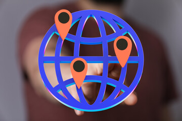 High-quality image of a 3D globe with location markers, representing global connectivity and...