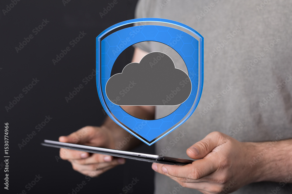 Poster Ensuring safe cloud storage.  Digital security and data protection on mobile devices.