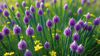 Blooming chives featuring vibrant purple blossoms
