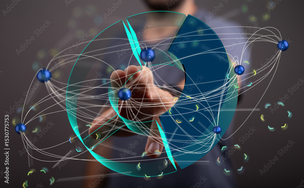 Aufkleber Interactive data visualization. Network graph showing connections and data flow.  Modern technology concept.