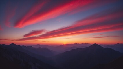 Fototapeta premium Burning sky â€” breathtaking scene of a mountain ridge