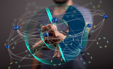Interactive data visualization. Network graph showing connections and data flow.  Modern technology...