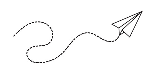 Paper Airplane Dashed Flight Path Icon – Minimal Vector Design