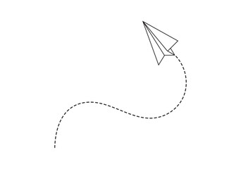 Paper Airplane Dashed Flight Path Icon – Minimal Vector Design