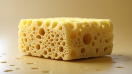 Close-up Of a fresh and spotless yellow sponge with textured background and space for text