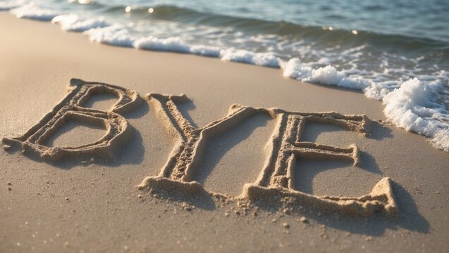 Goodbye written in the sand at the beach